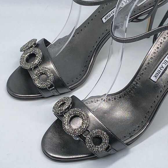 Manolo Blahnik Alvisa Crystal-Embellished Metallic Leather Sandals size 40 - Picture 4 of 13
